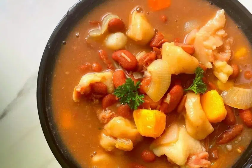 Affordable St. Lucia Dining Local Vegetable Stew Caribbean Hearty Caribbean vegetable stew from budget-friendly St. Lucia eatery with colorful root vegetables, carrots, potatoes, and herbs in rich flavorful broth